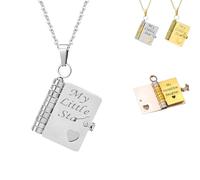 my book necklace,Collier À Ma Fille,Collier Livre D'amour Pour Fille - Pendentif Ouvrable Multi Couches En Acier Inoxydable,couche ouvrable avec 6 pages gravées,Graduation Cadeau-Silver
