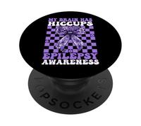 My Brain Has Hiccup Epilepsy Awareness Girl Mom Purple PopSockets PopGrip Adhésif