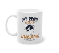 My Brain is 01015B Tasse à café 95 % planche à voile, surfeur, moniteur de planche à voile, pour sports nautiques, surf, planche à voile, blanche