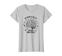 My Brain is Full of Useless Song Lyrics T-Shirt pour Amoureux de la Musique T-Shirt, Femme, Argent, 3XL