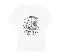 My Brain is Full of Useless Song Lyrics T-Shirt pour Amoureux de la Musique T-Shirt, Femme Grandes Tailles, Blanc, 5X