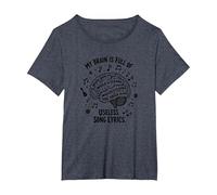 My Brain is Full of Useless Song Lyrics T-Shirt pour Amoureux de la Musique T-Shirt, Femme Grandes Tailles, Bleu Chiné, 5X
