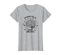 My Brain is Full of Useless Song Lyrics T-Shirt pour Amoureux de la Musique T-Shirt, Femme, Gris Chiné, XL