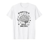 My Brain is Full of Useless Song Lyrics T-Shirt pour Amoureux de la Musique T-Shirt, Homme, Blanc, M