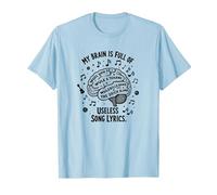 My Brain is Full of Useless Song Lyrics T-Shirt pour Amoureux de la Musique T-Shirt, Homme, Bleu Céleste, L