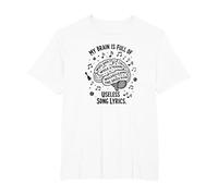 My Brain is Full of Useless Song Lyrics T-Shirt pour Amoureux de la Musique T-Shirt, Homme Grandes Tailles, Blanc, 6X Tall
