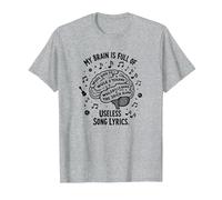 My Brain is Full of Useless Song Lyrics T-Shirt pour Amoureux de la Musique T-Shirt, Homme, Gris Chiné, 3XL
