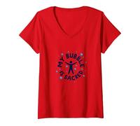 My Bubble is Sacred Not Friendly Do Not Touch Introverti T-Shirt avec Col en V, Femme, Rouge, L