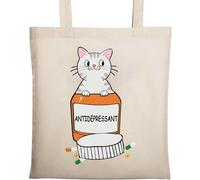 My Cat is Antideprassant Funny Cat Meme Sac fourre-tout en coton écologique Beige