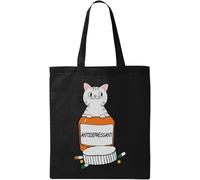 My Cat is Antideprassant Funny Cat Meme Sac fourre-tout en coton écologique naturel Noir, Noir , Taille unique