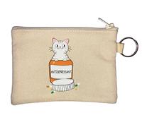 My Cat is Antideprassant Porte-monnaie humoristique Motif chat Beige