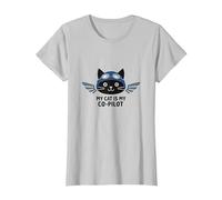 My Cat is My Co-Pilot : Aviator Kitty Adventure T-Shirt, Femme, Argent, S