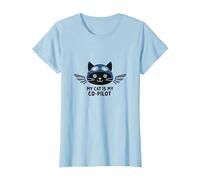 My Cat is My Co-Pilot : Aviator Kitty Adventure T-Shirt, Femme, Bleu Céleste, L