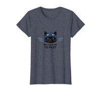 My Cat is My Co-Pilot : Aviator Kitty Adventure T-Shirt, Femme, Bleu Chiné, XS
