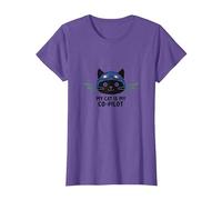 My Cat is My Co-Pilot : Aviator Kitty Adventure T-Shirt, Femme, Violet chiné, L