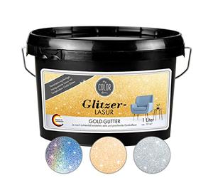 My COLOR Room Lasure pailletée (1000 ml, doré) Peinture murale transparente pour décoration murale avec effet scintillant pour l'intérieur, lasure décorative, fabriquée en Allemagne