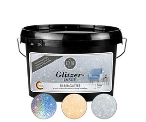 My COLOR Room Peinture à paillettes (1000 ml, argent) transparente pour décoration murale avec effet pailleté, décoration intérieure, fabriquée en Allemagne