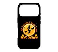 My Corgi Dog Rides Shotgun Witch Broom Funny Halloween Coque pour iPhone 17 Pro