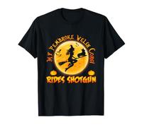 My Corgi Dog Rides Shotgun Witch Broom Funny Halloween T-Shirt