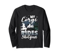 My Corgi Rides Shotgun Cool Halloween Protector pour chien sorcier Manche Longue