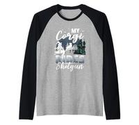 My Corgi Rides Shotgun Cool Halloween Protector pour chien sorcier Manche Raglan