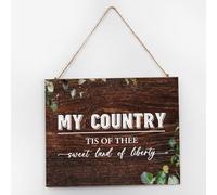 My Country Tis of Thee Sweet Land of Liberty Panneau mural en bois avec dictons inspirants 25,4 x 30,5 cm Citation de motivation Décoration murale en bois pour salle à manger cabine