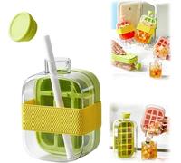 My Crush Cup Ice Cube à glace 2 en 1 avec presse zéro toucher, paille et couvercle, glaçons portables pour la maison, le bureau, le pique-nique, l'extérieur et les voyages (vert, 500 ml)
