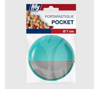 My Doct Pilulier de poche rond avec porte escamotable, compact et pratique, couleurs assorties orange et bleu