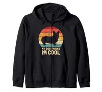 My Dog Thinks I'm Cool Corgi Silhouette rétro Vintage Sweat à Capuche
