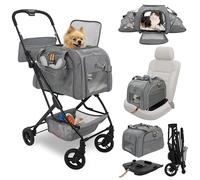MY DUQUE - Carry Trio Kit complet 3 en 1 pour animaux de compagnie, charge maximale 12 kg. Poussette pliable compacte ; transporteur pour animaux de compagnie, base de siège Isofix pour transporter en