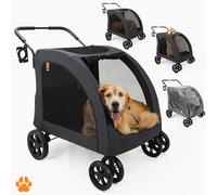 MY DUQUE - Chariot pour chiens Chester - Poussette pour grands chiens, poussette pour chats, pliable, incluant une protection contre la pluie, un porte-gobelets, max Poids 50 kg, couleur noire