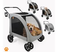 MY DUQUE - Chester dog stroller - dog buggy for large dogs, cat buggy, spacious, comfortable trolley, foldable, incl. rain cover, water bottle holder, max. load 50 kg, color gray