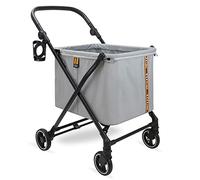 MY DUQUE Max Shopping Caddy - Chariot de Courses Personnel et Caddie de Courses Pliable avec 4 roulettes | Chariot Pliable avec Suspension, Frein à Pied, Porte-Gobelet et Design Moderne, 25 kg - Gris