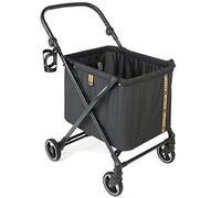 MY DUQUE Max Shopping Caddy - Chariot de Courses Personnel et Caddie de Courses Pliable avec 4 roulettes | Chariot Pliable avec Suspension, Frein à Pied, Porte-Gobelet et Design Moderne, 25 kg - Noir