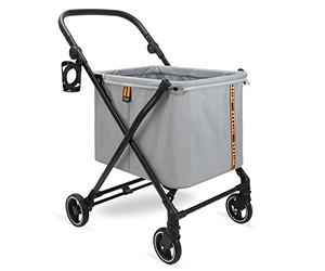 MY DUQUE Max Shopping Caddy - Chariot de Courses Personnel et Caddie de Courses Pliable avec 4 roulettes | Chariot Pliable avec Suspension, Frein à Pied, Porte-Gobelet et Design Moderne, 25 kg - Gris