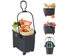 MY DUQUE Milo - Chariot de Courses Moderne et Chariot Pliable | 15 kg | Caddie de Courses avec Poignée Flexible à Double Amorti et Panier XL à Porter et Tirer | Idéal comme de Plage