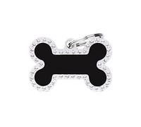 My Family - Medaglietta per Cane e Gatto - Collezione Glam - Osso Grande - Colore Nero