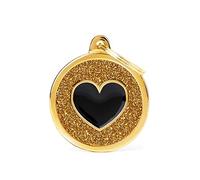 My Family - Medaglietta per Cane e Gatto - Collezione Shine - cerchio Grande Glitter oro - Cuore Nero