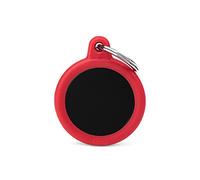 My Family Médaille d'identification pour animal de compagnie fabriquée en Italie, cercle noir et rouge, médaille pour chien émaillée à la main en aluminium et caoutchouc, collection Hushtag, 31 x 38