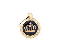 My Family Mèdaille personnalisé pour Chien fabriqué en Italie, Couronne Circulaire en Strass Noir, médaille pour Chien gravée Gratuitement, métal émaillé à la Main, Collection Glam, 21x26 mm