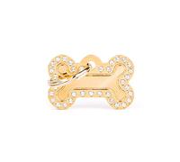 My Family Mèdaille personnalisé pour chien Made in Italy, petit os en strass doré, médaille pour chien gravée gratuitement, métal émaillé à la main, collection Glam, 30x19 mm