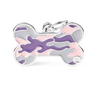 My Family Mèdaille pour chien personnalisé Made in Italy, Bone XL Camouflage rose, médaille pour chien gravée gratuite, métal émaillé à la main, Style Collection