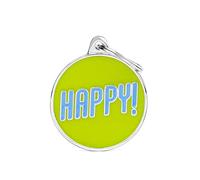 My Family Mèdaille pour chien personnalisé Made in Italy, grand cercle "Happy!", médaille pour chien gravée gratuitement, métal émaillé à la main, Collection Charms