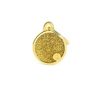 My Family Plaque d'identité personnalisée pour chien Made in Italy, petit cercle de purine, or, plaque signalétique de chien gravée gratuitement, métal, collection Shine, 21 x 26 mm