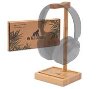 MY FAT GORILLA Support casque en bambou, porte casque avec support pour smartphone, support casque gamer avec rangement, porte-casque en bois, porte-casque durable, porte-casque