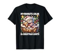 My Favorite Color is Christmas Lights Cute Xmas Winter Cat T-Shirt