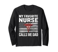 My Favorite Nurse Calls Me Dad Fathers Day American Flag Manche Longue