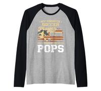 My Favorite Soccer Player Calls Me Pops Drapeau américain Fête des pères Manche Raglan