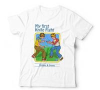 My First Knife Fight Tshirt Unisex & Kids - Funny Cartoon Retro Vintage WhiteLarge
