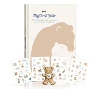 My First Year Baby Memory Book - Agenda A4 et album souvenir sur le thème de l'adorable ours, comprend 66 autocollants, convient pour la naissance, le baptême et la fête prénatale